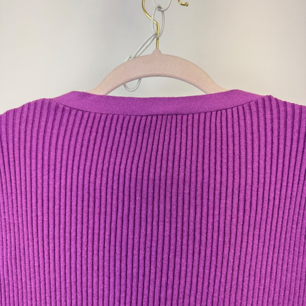 Sundance Purple Ribbed Henley Top Organic Cotton Pointelle Puff Sleeve Large New - Picture 12 of 13